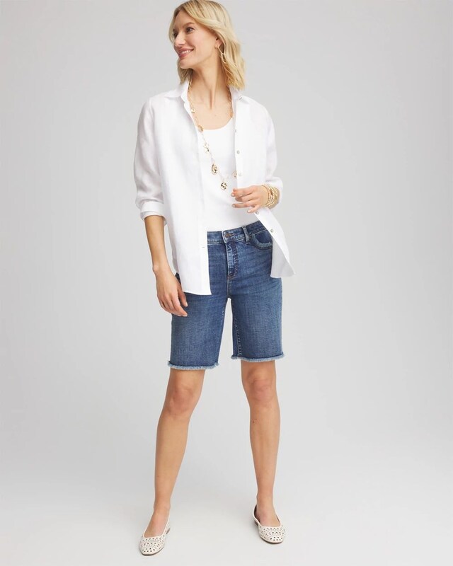 So Slimming Girlfriend Frayed Jean Shorts - image 2